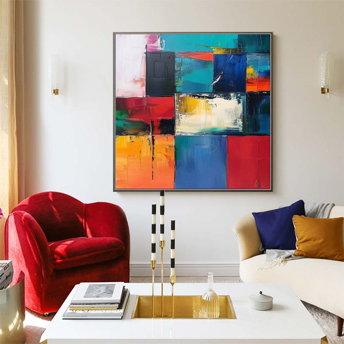 Abstract Handmade Oil Painting Modern Minimalist Home Living Room Decoration Painting,31inx31in,No Frame