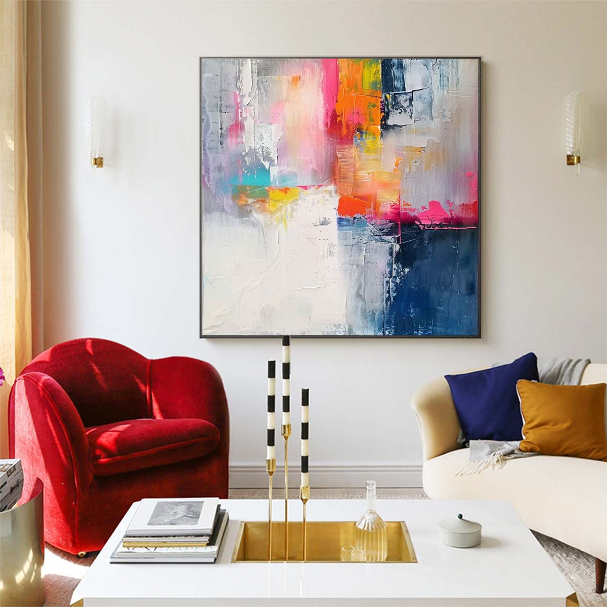 Abstract Handmade Oil Painting Modern Minimalist Home Living Room Decoration Painting,31inx31in,No Frame