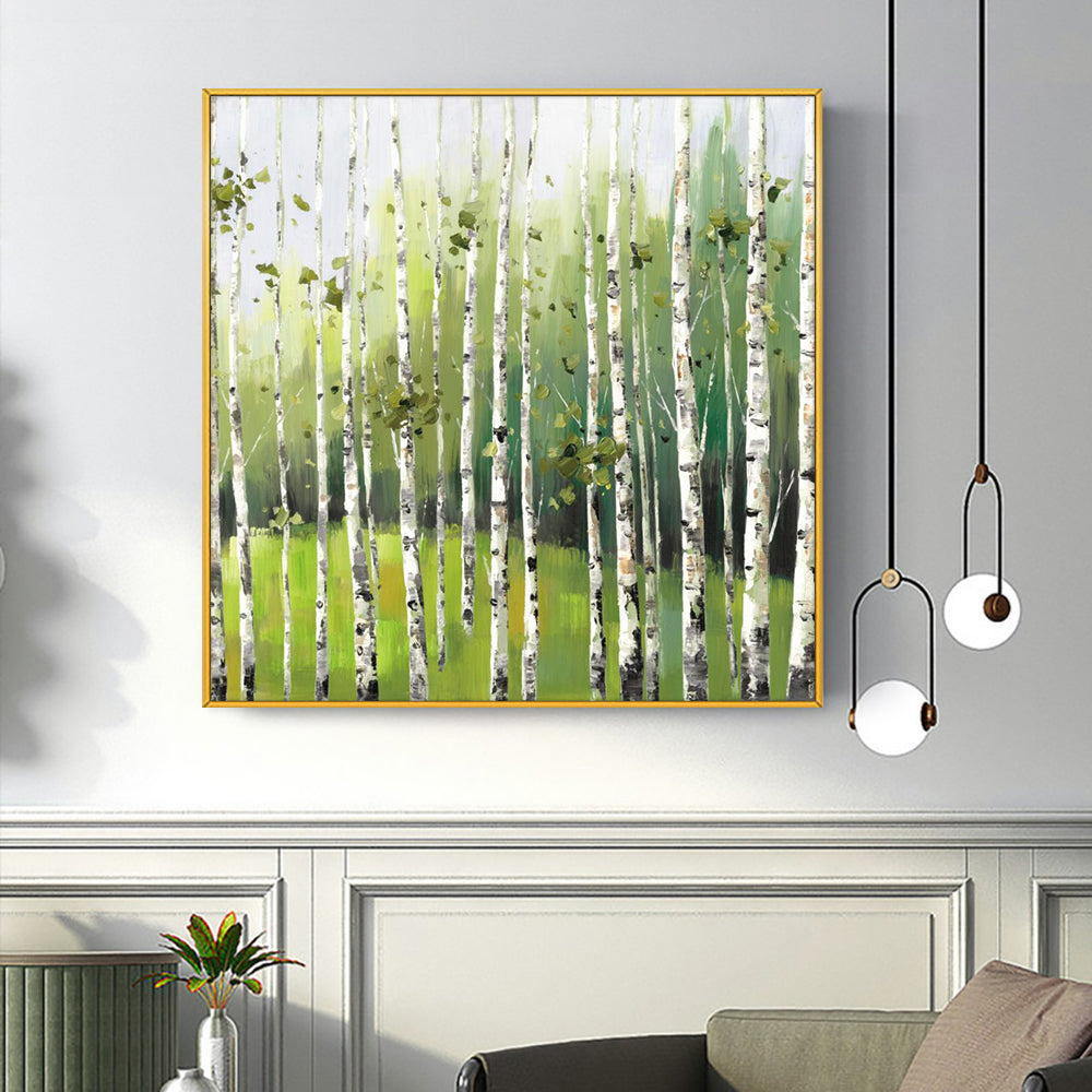 Abstract Trees With Green Leaves Painting On Canvas  Hand Painted Oil Painting Wall Art Poster,31inx31in,No Frame