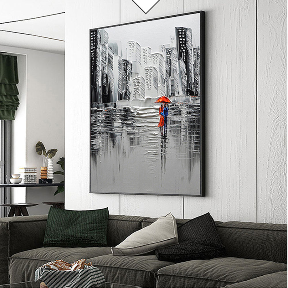 Abstract City Architecture Landscape Oil Painting On Canvas Handmade Modern Thick Oil Canvas Painting For Living Room Bedroom,31inx47in,No Frame