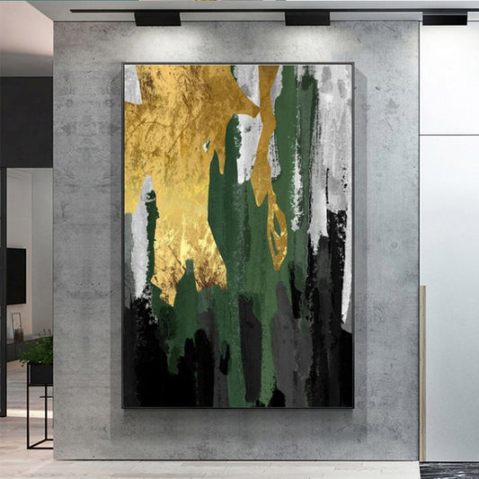 Large Abstract Oil Paintings On Canvas Handmade Gold Foil Wall Painting Unframed Home Decor Hand Painted,31inx47in,No Frame