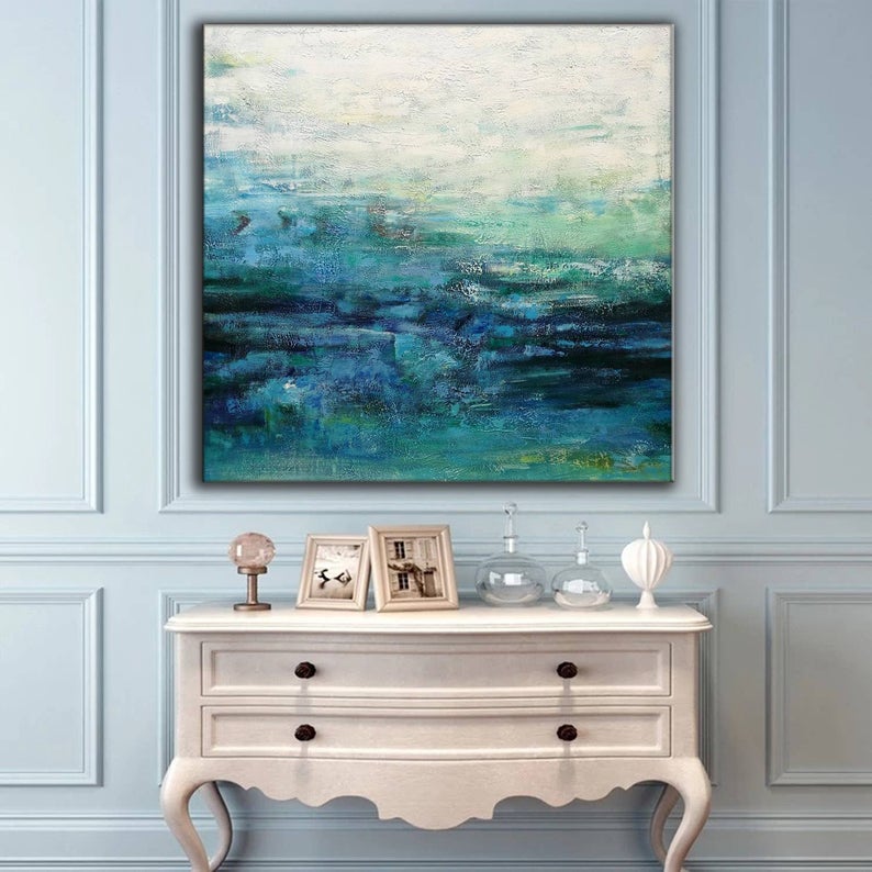 Blue Abstract Wall Art Extra Large Abstract Painting On Canvas Large Wall Art Canvas Painting Living Room Wall Art Large Canvas31in,No Frame