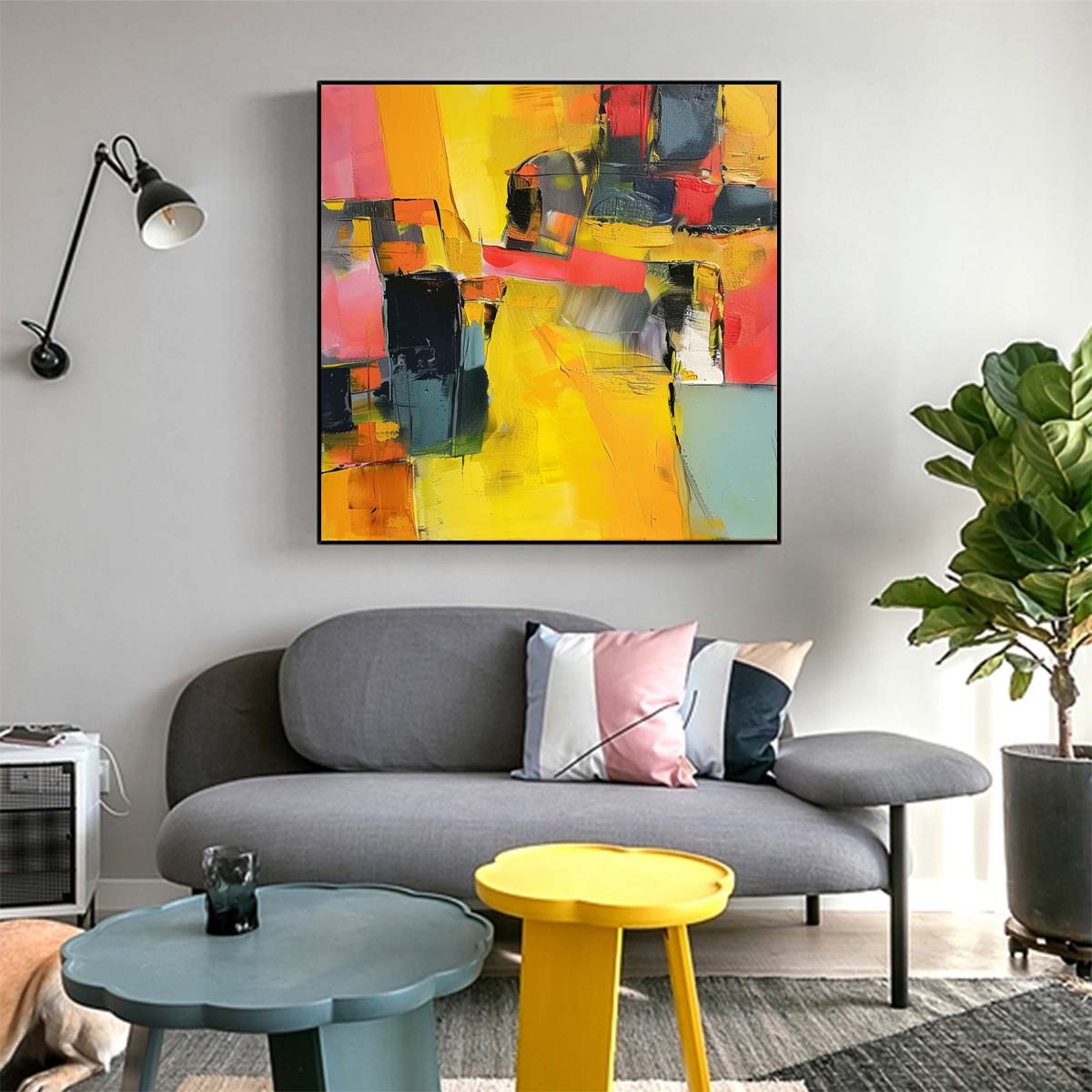 Abstract Handmade Oil Painting Modern Minimalist Home Living Room Decoration Painting,31inx31in,No Frame