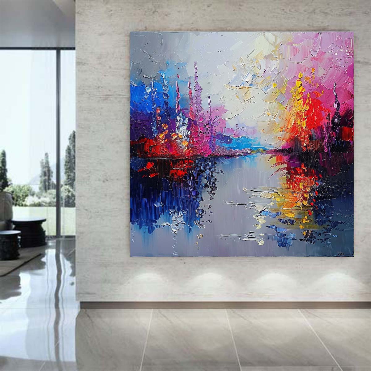 Abstract Handmade Oil Painting Modern Minimalist Home Living Room Decoration Painting,31inx31in,No Frame