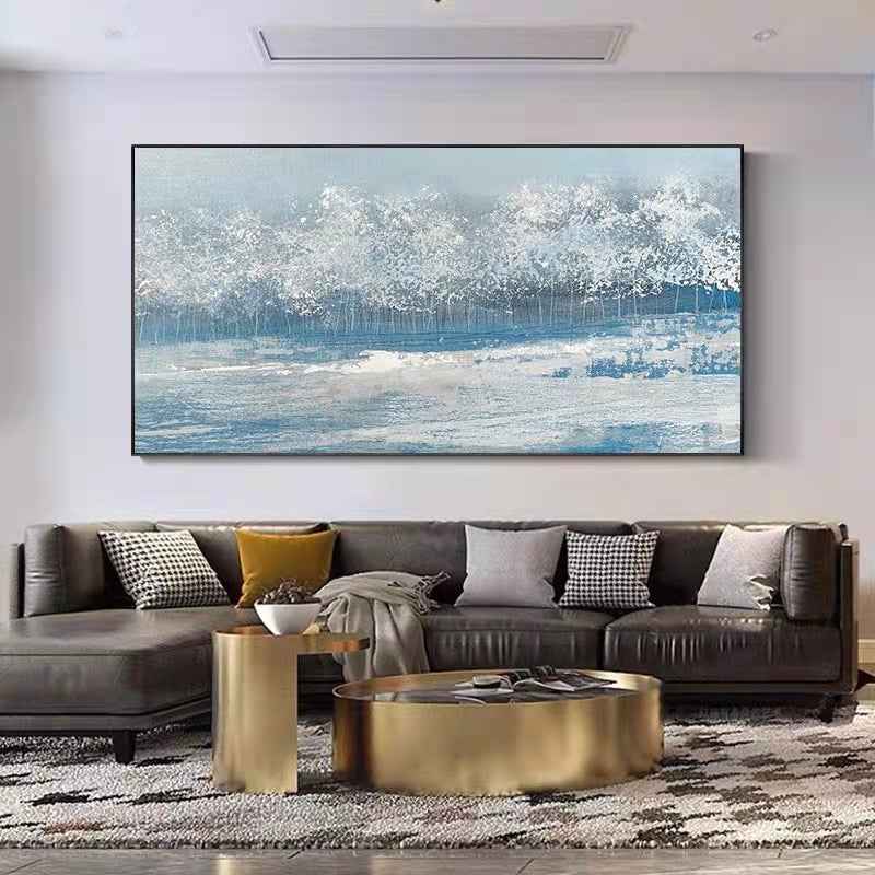 Snow Scene Living Room Decorative Painting Modern Landscape Handpainted Oil Painting Sofa Background Wall Study Hanging,27inx54in,No Frame