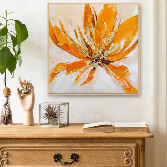 Hand Painted Oil Painting Art Gold Leaf Lotus Oil Painting Hot Selling Living Room,31inx31in,No Frame