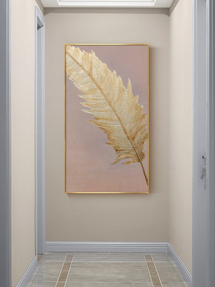Hand-painted Oil Painting Gold Feather Light Luxury Scandinavian Style Home Decorative Painting Modern Entrance Hallway Aisle Pa27inx54in,No Frame