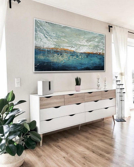 Oversize Texture Modern Artwork Abstract Acrylic Painting Extra Large Wall Art Textured Contemporary Panoramic Canvas Painting 27inx54in,No Frame