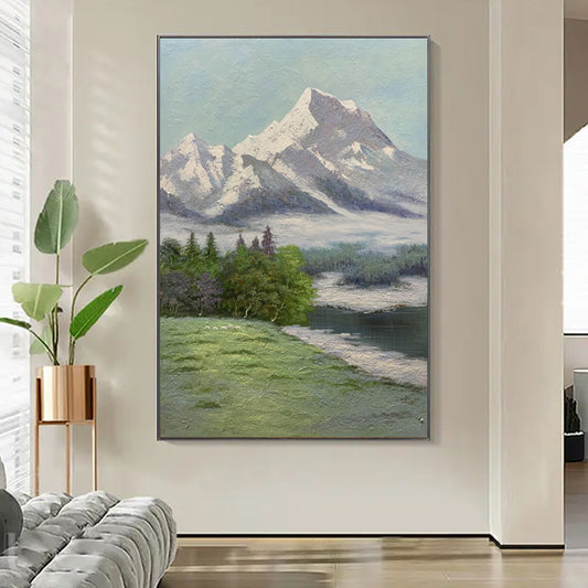 Mountain Scenery Oil Painting Hand Painted Wall Art Tree Pictures   On Canvas,31inx47in,No Frame