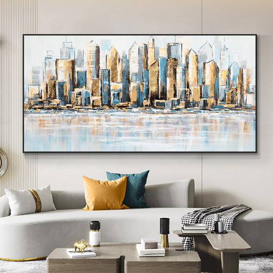 Large Size Building Painting  Hand Painted Oil Painting On Canvas Modern Wall Art,27inx54in,No Frame