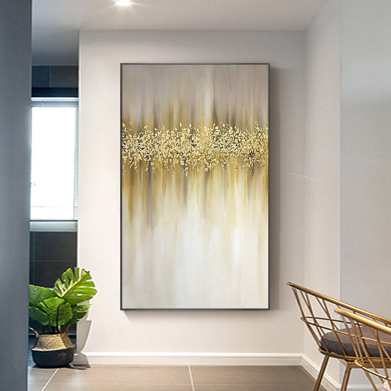 Hand-painted Oil Painting Abstract Gold Leaf Nordic Home Decorative Painting Vertical Version Entrance Hallway Hallway Light Lux27inx54in,No Frame