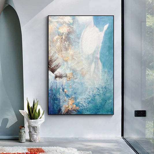 Blue Planet Picture Art Hand Painted Modern Abstract Oil Painting Canvas Wall Living Room Home Decor,31inx47in,No Frame