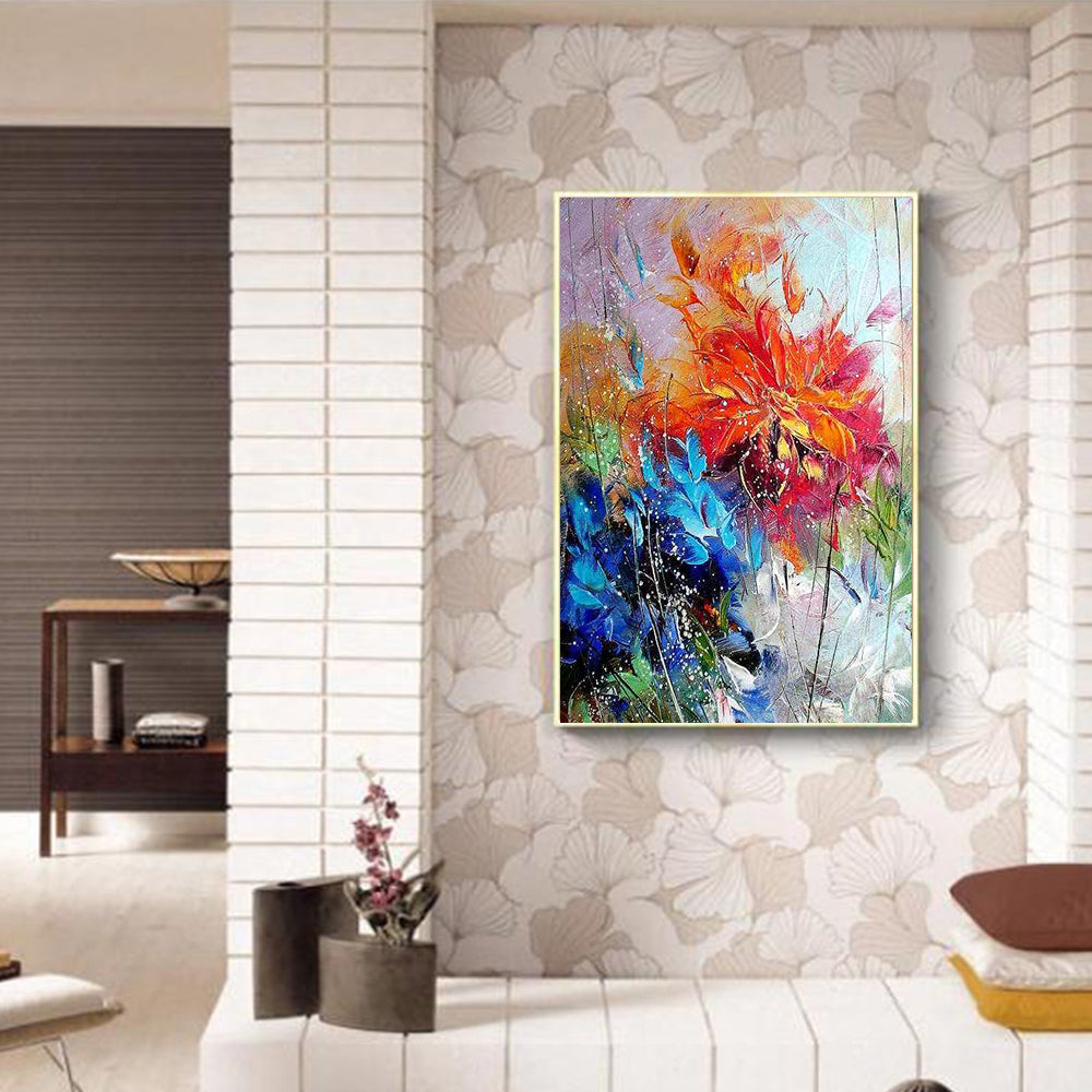 #1170Handmade Wall Art Abstract Flower Paintings Hand Painted Oil Painting On Canvas Floral Pictures For Living Room,31inx47in,No Frame