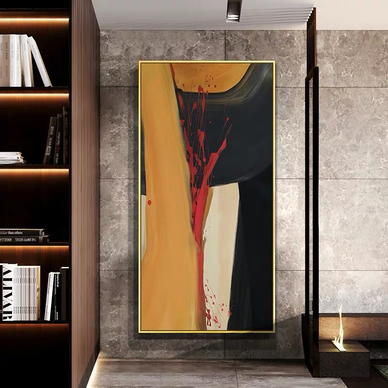 Orange Abstract Black And White hand-painted Oil Painting Decorative Porch Light Luxury Modern Living Room Sofa Backdrop Corrido27inx54in,No Frame