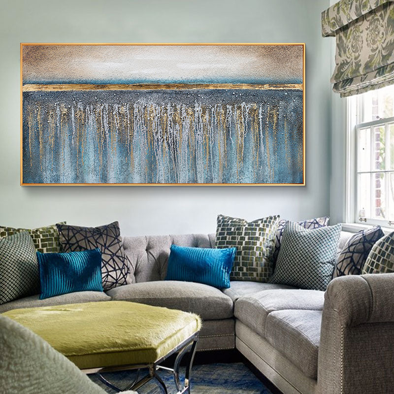 Hand-painted Gold Leaf Painting Abstract Modern Scandinavian Living Room Bedroom Bedside Painting Decorative Paintings Light Lux27inx54in,No Frame