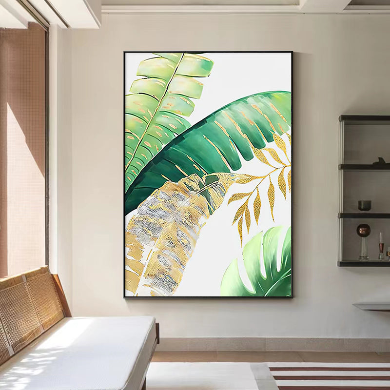 Hand painted Oil Painting American Light Luxury Decorative Painting Green Plant Hanging Painting Banana Leaf Large,31inx47in,No Frame