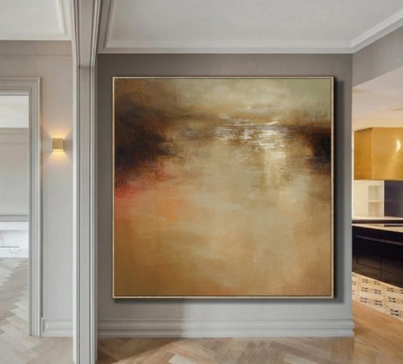 Large Sea Oil Painting On Canvas Light Brown Abstract Painting Ocean Landscape Painting Ocean Art Wall Art Office Room Decor31in,No Frame