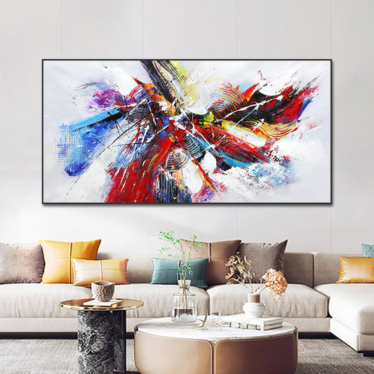 Abstract Textured Blue Red Oil Painting  Hand Painted On Canvas Modern Nordic Handmade Wall Art,27inx54in,No Frame