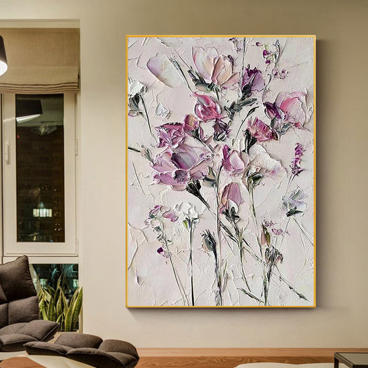 Hand painted Oil Painting Living Room Wall Abstract Decorative Painting Thick Oil Knife Painting Modern Flowerv,31inx47in,No Frame