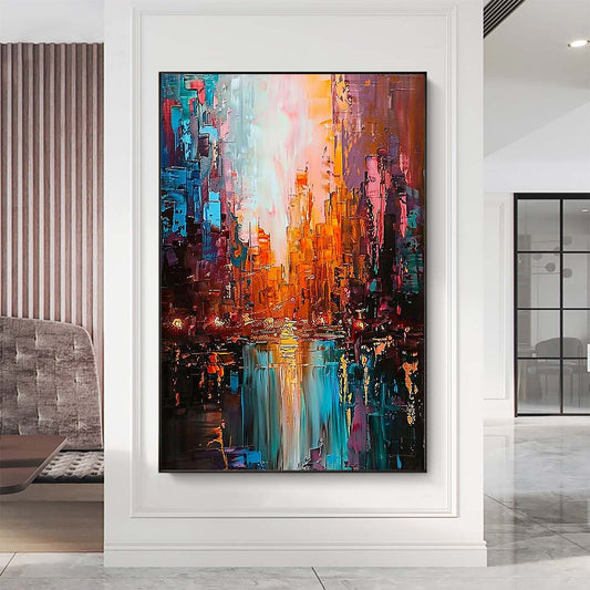 Original creation City Hand painted Oil Painting Canvas Wall Art For Home Living Room Unframed/Rolled #015