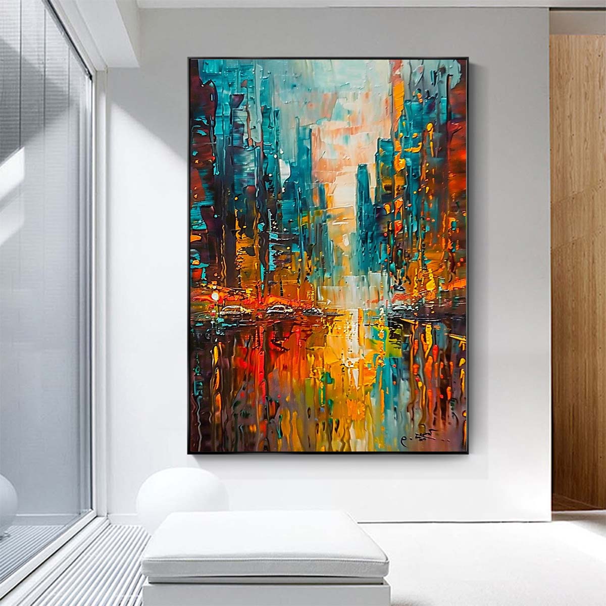 Original creation City Hand painted Oil Painting Canvas Wall Art For Home Living Room Unframed/Rolled #049