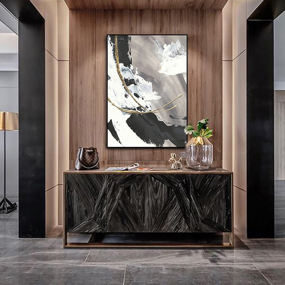 Large Size Handmade Oil Painting Black White Golden Texture Wall Art Modren Abstract Decoration Pictures Hand,31inx47in,No Frame