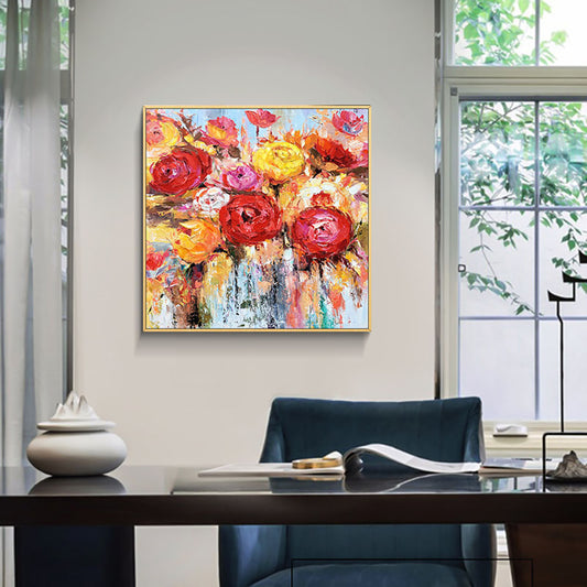 knife Flower Abstract Oil Painting Wall Art Home Decoration Picture Hand Painting On Canvas Hand,31inx31in,No Frame