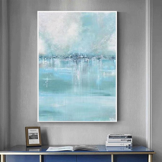 Handmade Blue Sky Canvas Painting Modern Ocean Seascape Artwork Oil Painting Art Decoration mural,31inx47in,No Frame