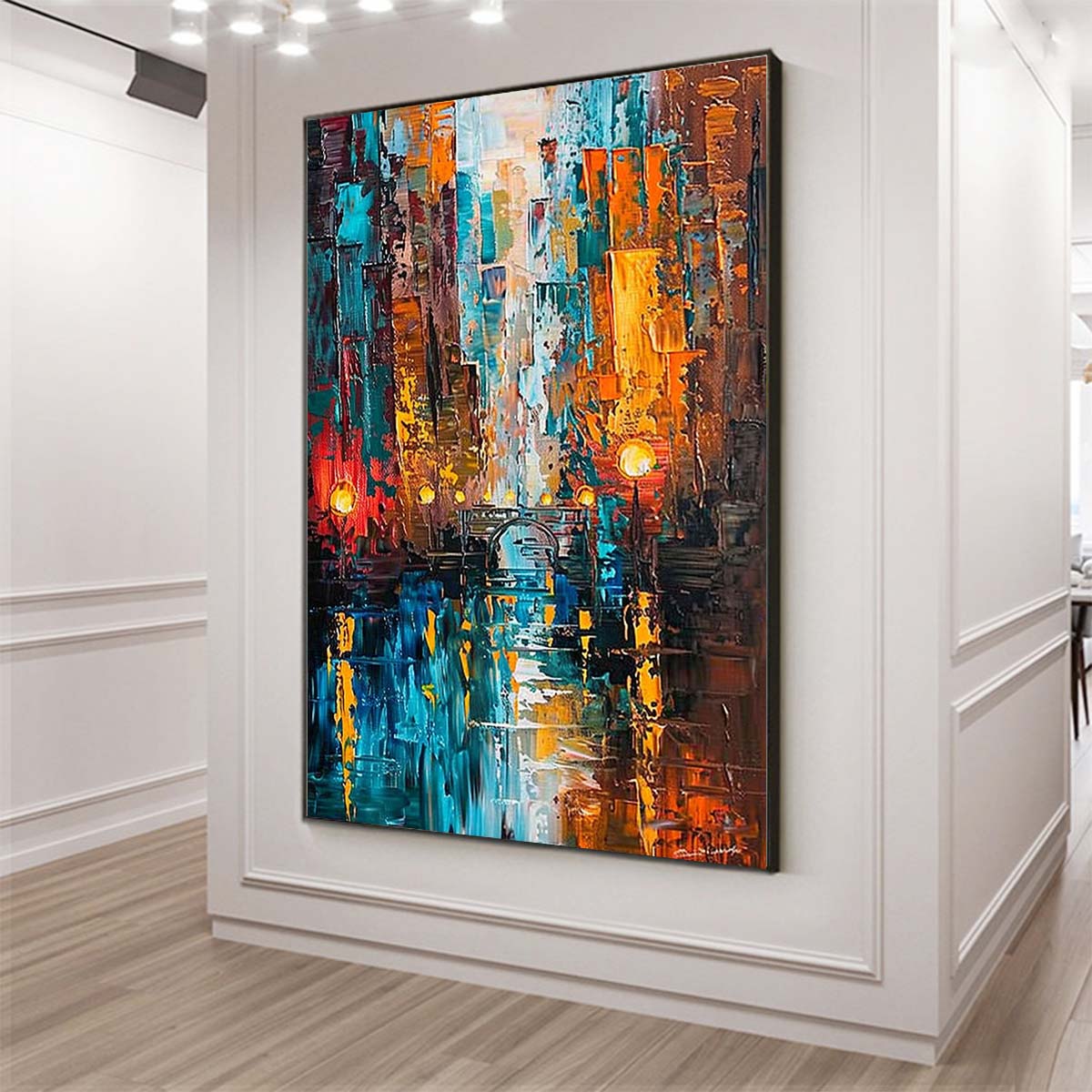 Original creation City Hand painted Oil Painting Canvas Wall Art For Home Living Room Unframed/Rolled #003