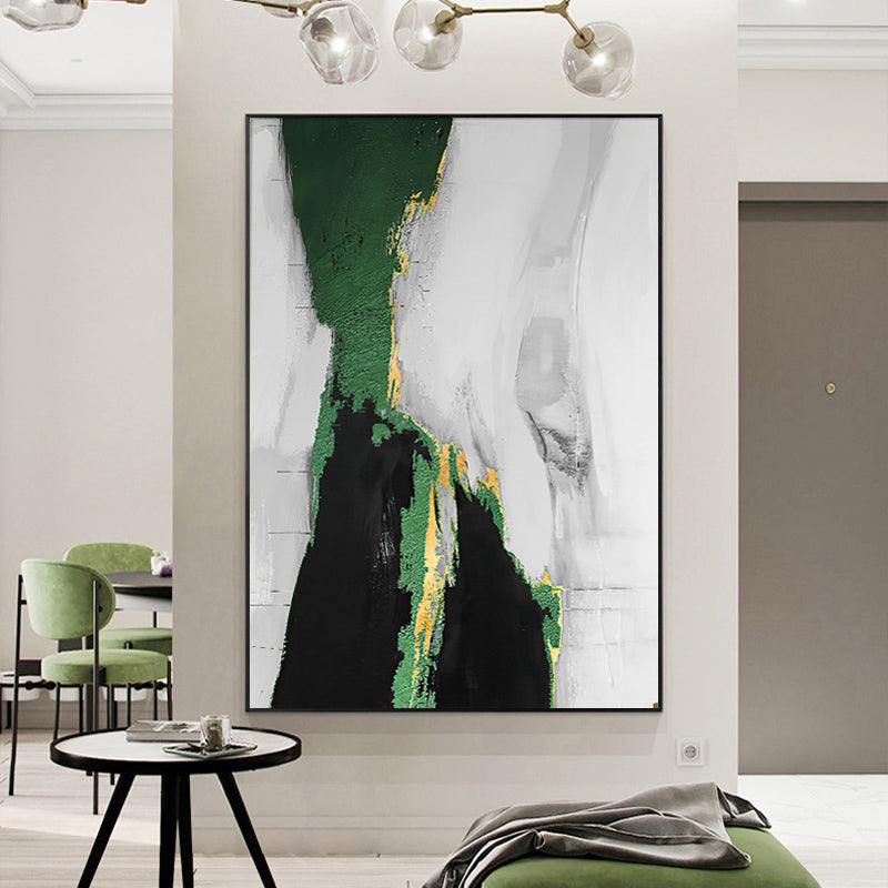 Modern Abstract Gold foil lines Green Canvas Art Paintings For Living Room Bedroom Posters And Prints,31inx47in,No Frame