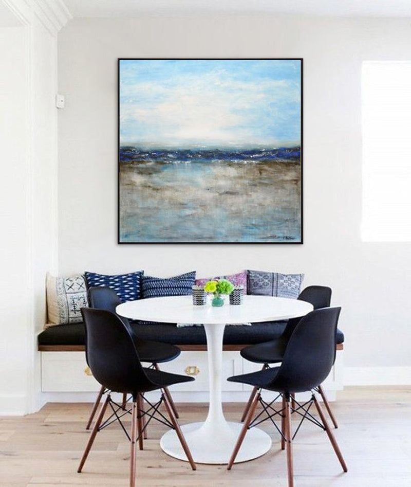 LandscapepaintinglargepaintingsquareabstractoilpaintingoceanblueseascapemodernartHandmadeAbstractOil 31in,No Frame