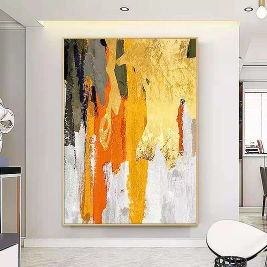 Abstract Oil Painting Handmade Gold Foil Golden Red Mural Art Cuadros Canvas Painting Large Sofa Decoration,31inx47in,No Frame