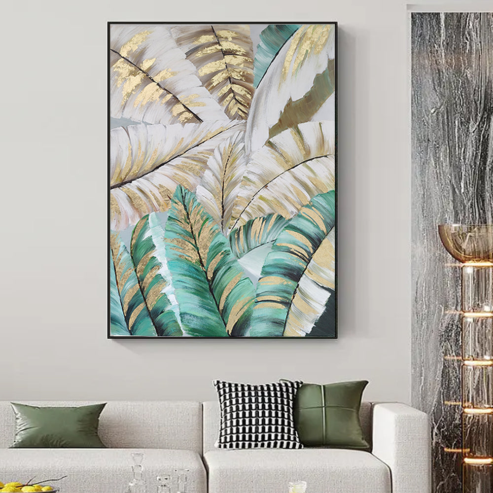 Handpainted Oil Painting On Canvas Leaf Home Wall Art Canvas New Arrival Flower Painting Modern,31inx47in,No Frame