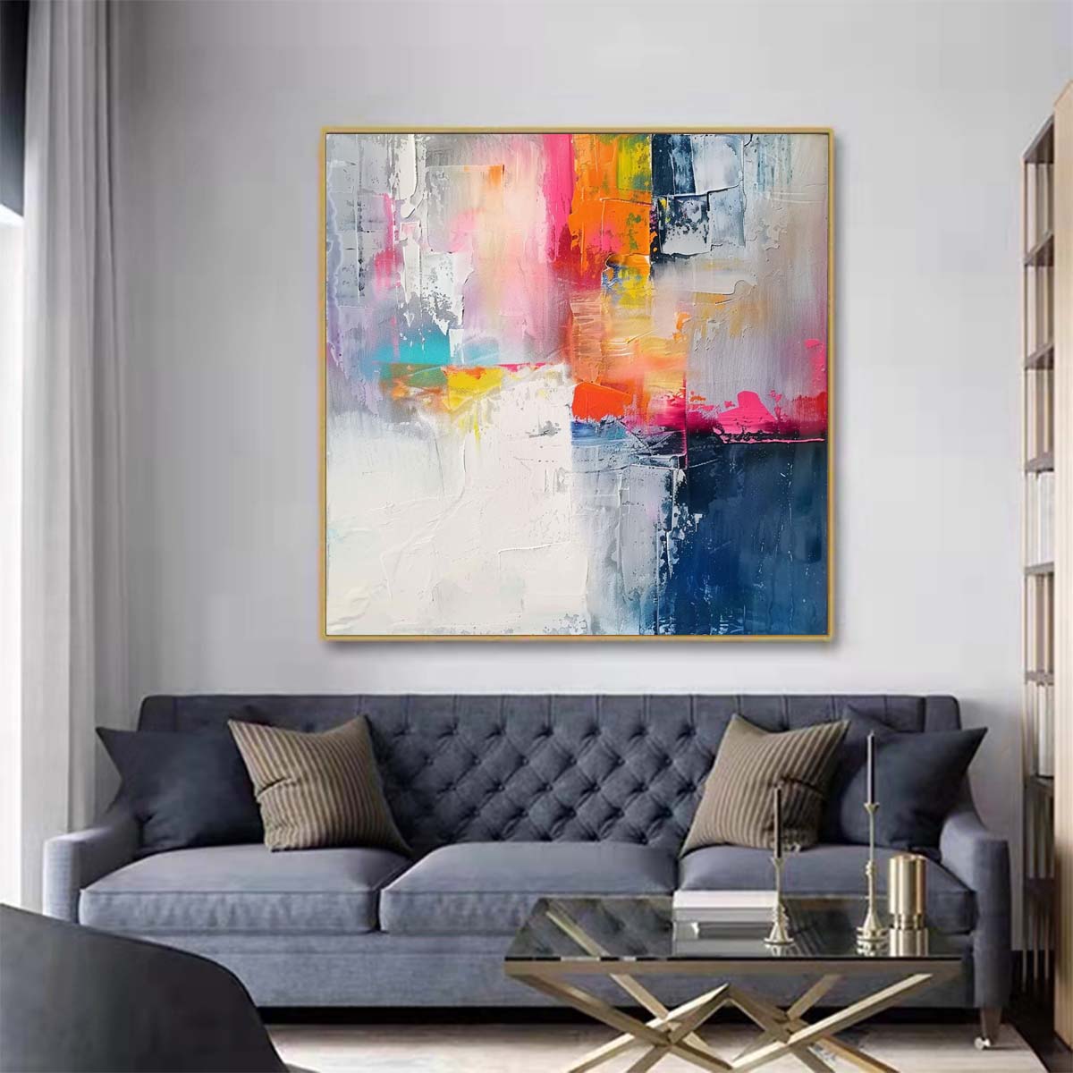 Abstract Handmade Oil Painting Modern Minimalist Home Living Room Decoration Painting,31inx31in,No Frame