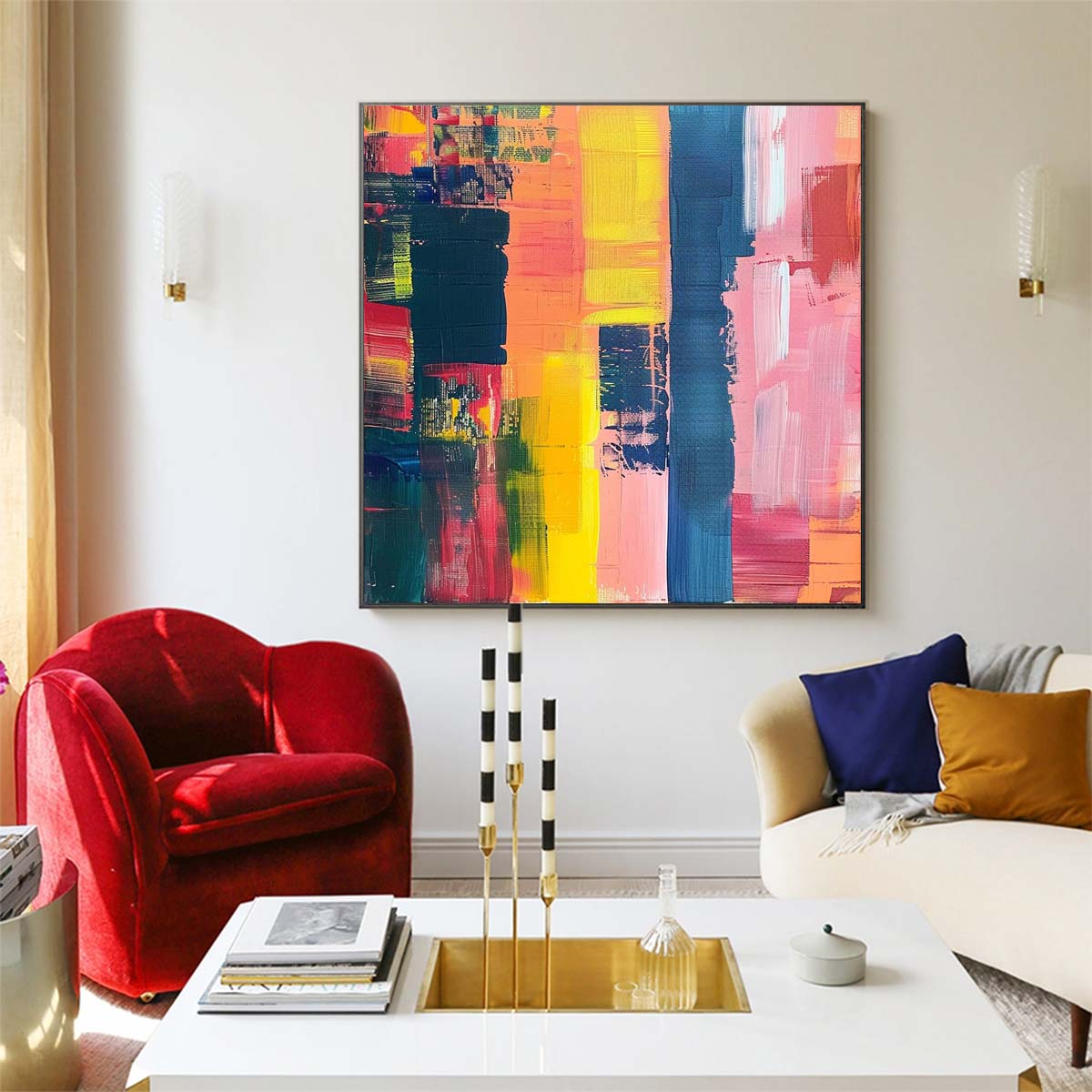 Abstract Handmade Oil Painting Modern Minimalist Home Living Room Decoration Painting,31inx31in,No Frame 1