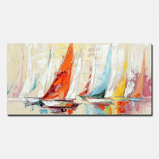Red Hand Painted Oil Painting On Canvas Sailing boat Abstract Wall Art  Unframed/Rolled