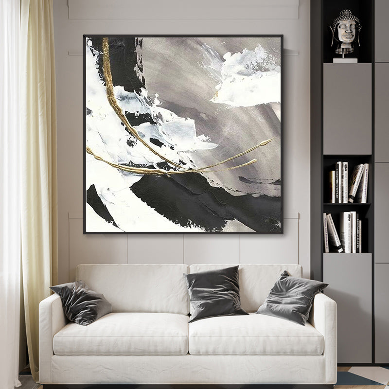 HandpaintedBlackAndWhiteSprayPaintingTheLivingRoomEntranceHallwaySquareBackdropPaintingsDecorative 31in,No Frame
