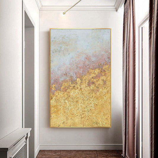 Hand-painted Abstract Oil Painting Modern Minimalist Porch Light Luxury Decorative Painting Vertical Version Of Nordic Gold Leaf27inx54in,No Frame