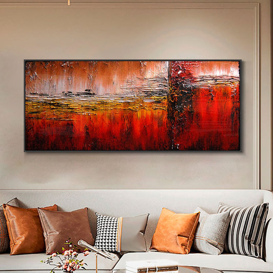 #480Red Abstract Oil Painting On Canvas  Handpainted Without Frame Textured Modern Large Size Wall Art,27inx54in,No Frame