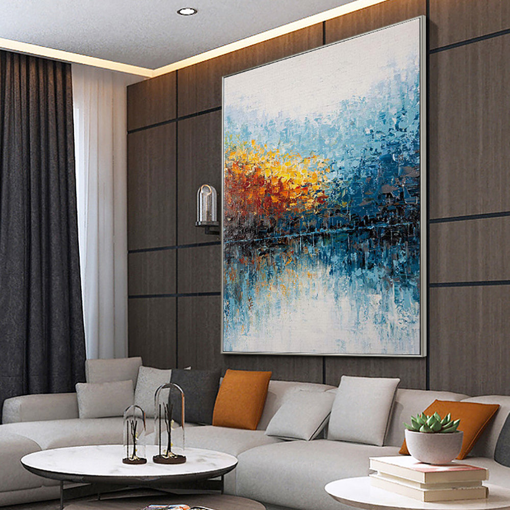 Canvas Painting Hand Painted Autumn Landscape Oil Painting Abstract Wall Art For Living Room,31inx47in,No Frame