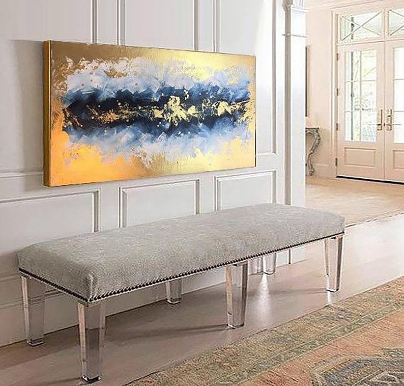 Large Abstract Oil Painting Large Wall Art Gold Leaf Art Modern Art Original Painting Abstract Painting On Canvas27inx54in,No Frame