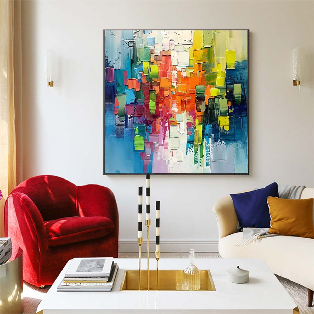 Abstract Handmade Oil Painting Modern Minimalist Home Living Room Decoration Painting,31inx31in,No Frame