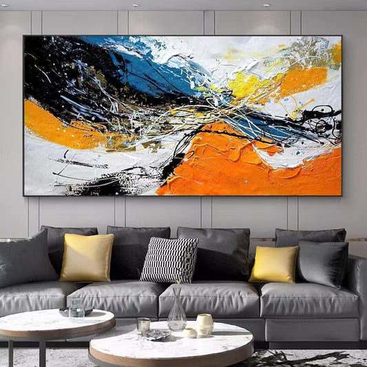Hand painted Oil Painting Horizontal Version Hanging Painting Living Room Sofa Background Wall Decoration Painting Orange,27inx54in,No Frame