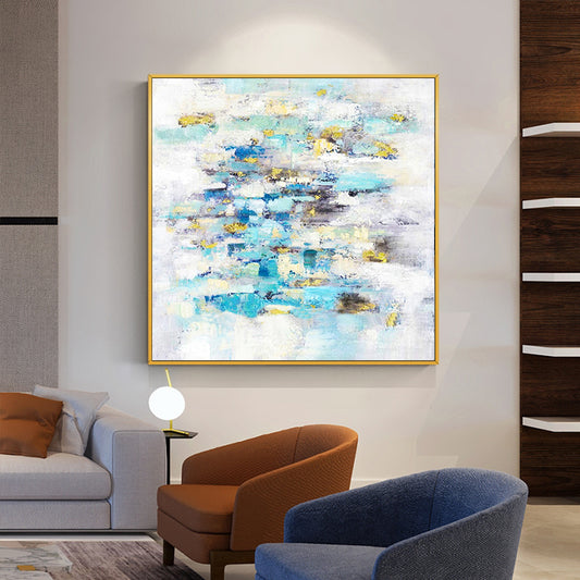Hand painted Oil Light Blue Bedroom Living Room Entrance Decorative Painting Large Abstract,31inx31in,No Frame