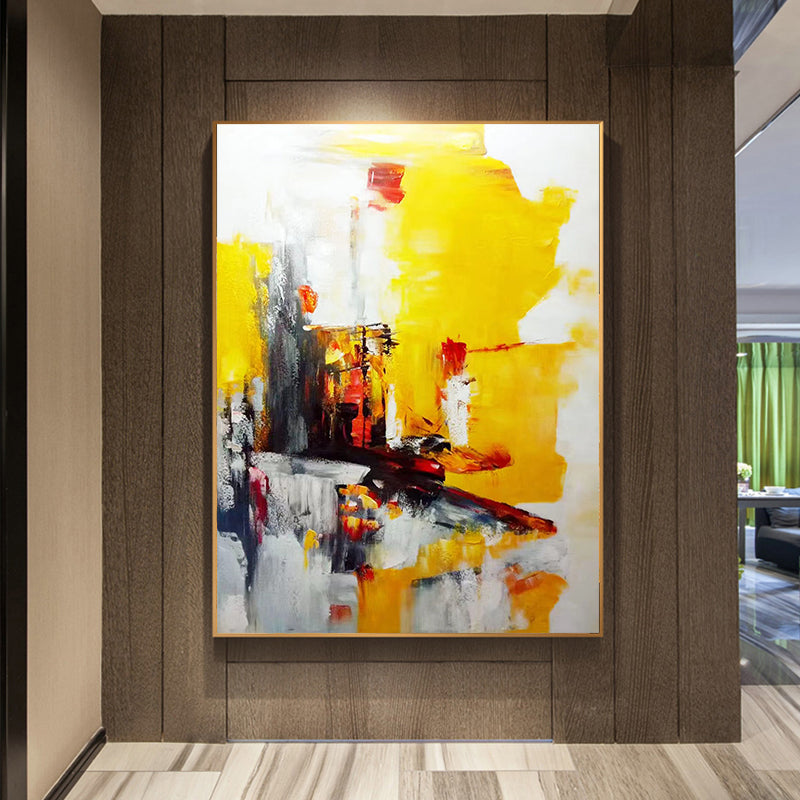 Hand painted Abstract Oil Painting Zao Wou ki Modern Decorative Painting Corridor Aisle Mural Yellow Modern,31inx47in,No Frame