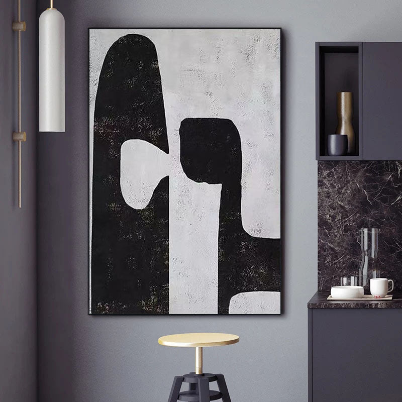 Handmade Abstract Painting on Canvas Black and White Painting Modern Art Hotel Decoration Painting Wall Art,31inx47in,No Frame