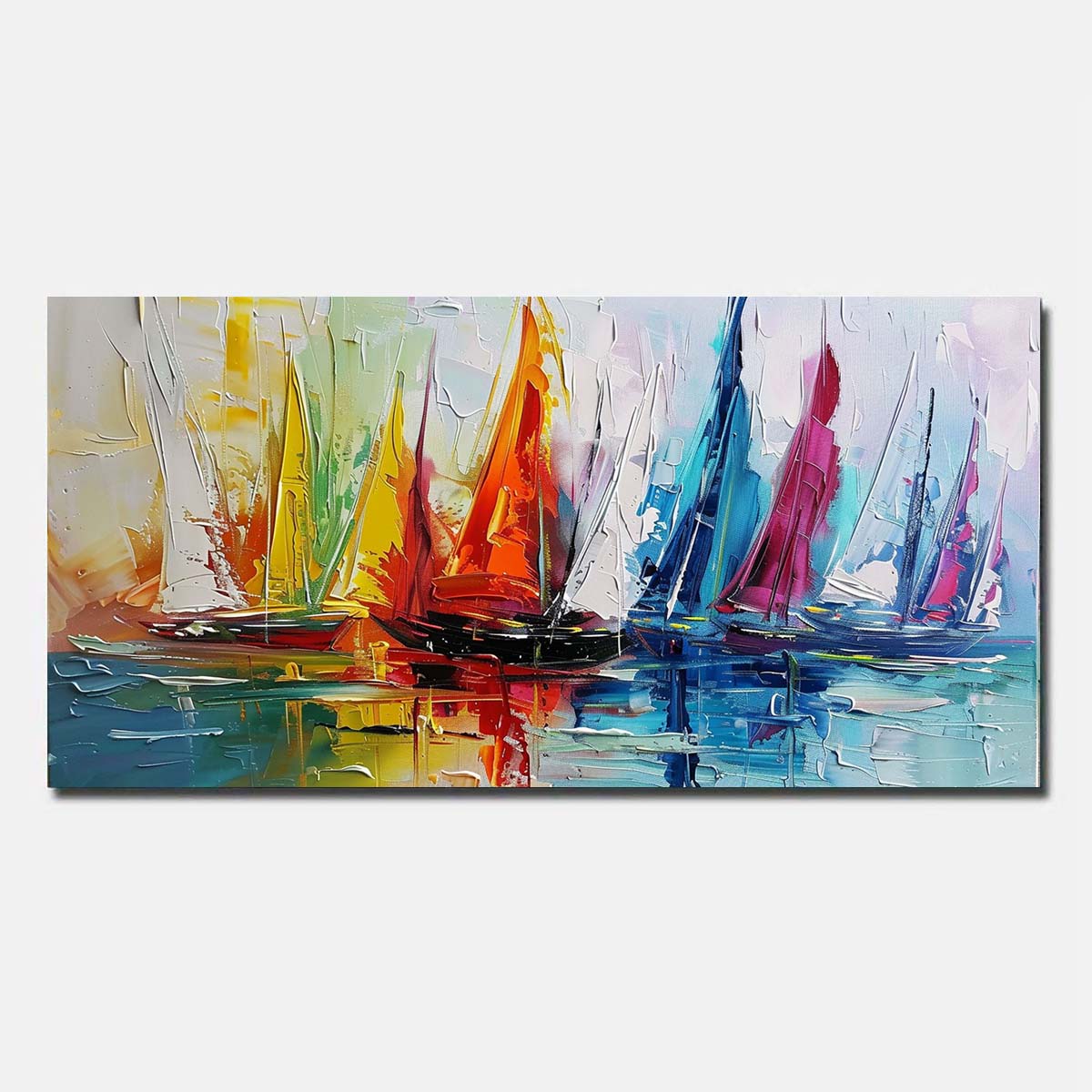 Hand Painted Oil Painting On Canvas Sailing boat Abstract Wall Art Red Unframed/Rolled