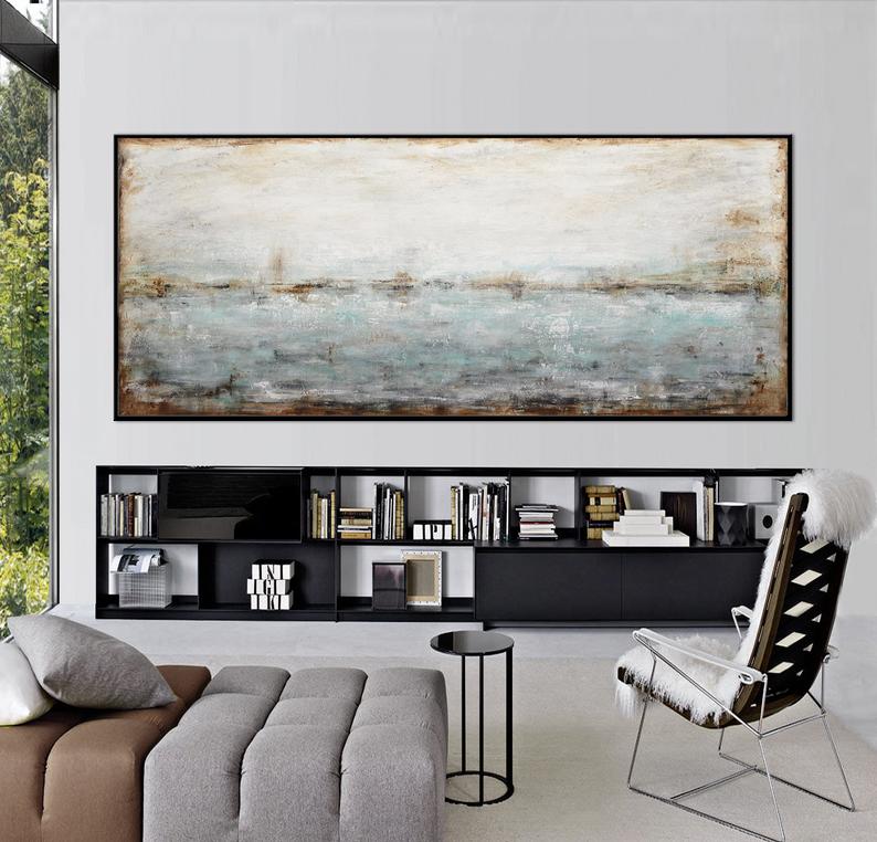 Vertical Abstract Painting Modern Artwork Abstract Wall Art Blue Green Acrylic Painting on Canvas Interior Design Decor Room Dec27inx54in,No Frame