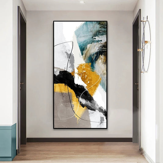 Large Hand painted Abstract Oil Painting Gold Foil Handmade Artworks Wall Art Decoration Modern Home Decor,27inx54in,No Frame