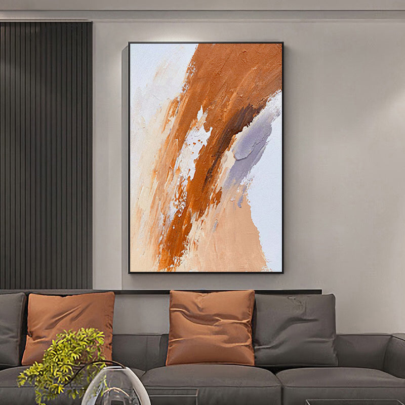 Handmade Orange Abstract Oil Painting Impression Wall Art On Canvas Texture Large Size Mural Living Room,31inx47in,No Frame